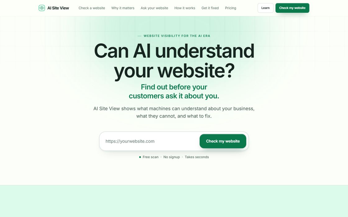 AI Site View homepage