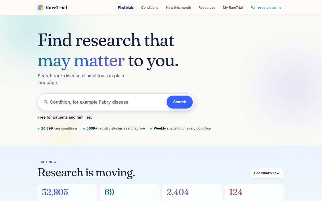 RareTrial homepage